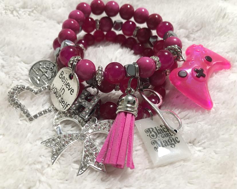 Kids 3pc Custom Bracelet-Pink Gamer