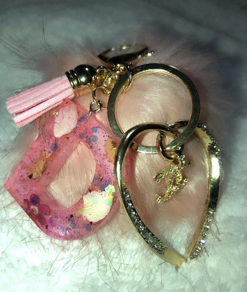 Custom Letter Keychain w/ Pink Fur Pom Pom