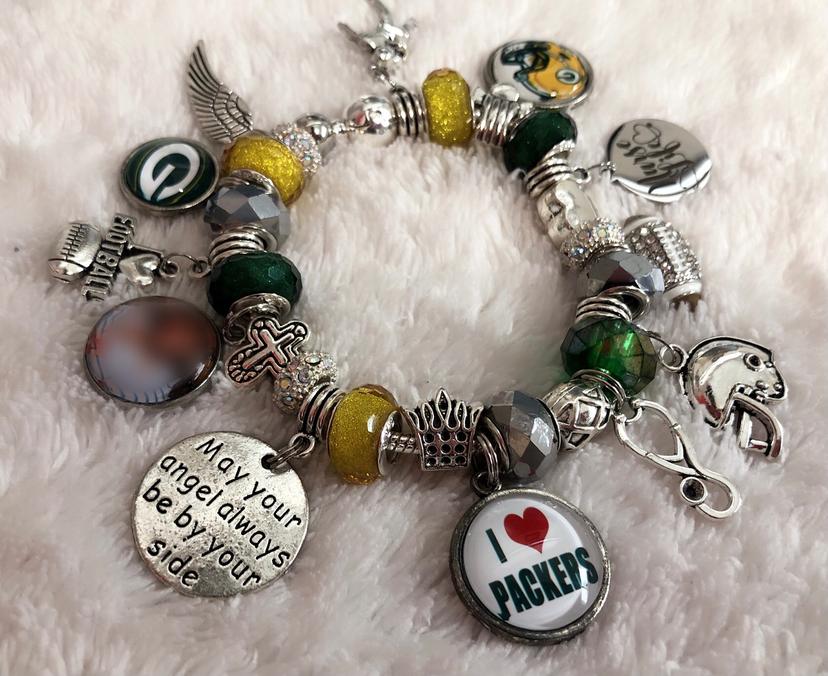 Greenbay Packers Pandora Style Charm Bracelet w/ small photo